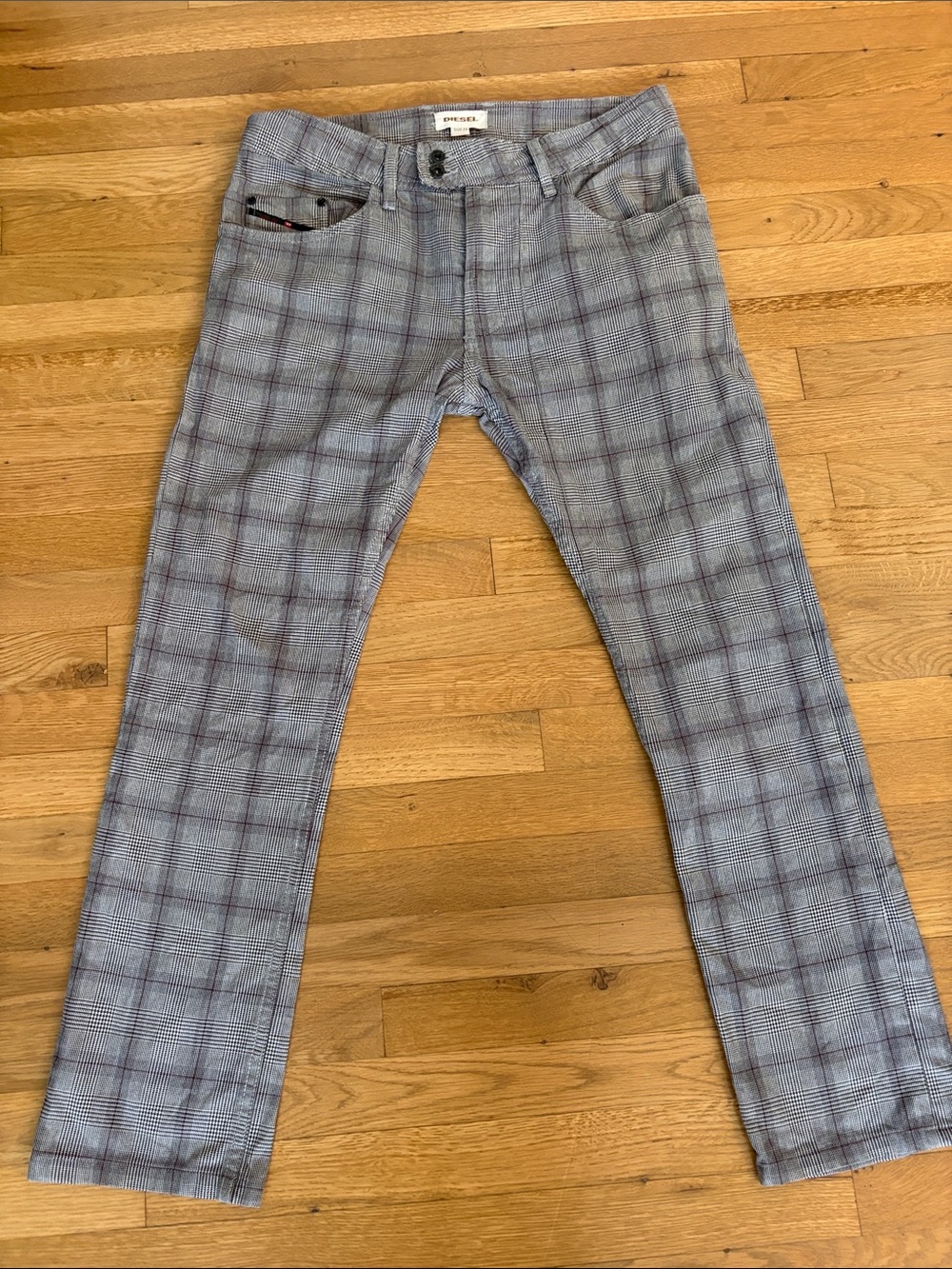 Diesel Gray Plaid Double Button Low-Mid Rise Trouser Pant Size 29